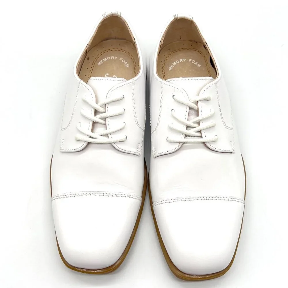 Florsheim Boys‎ Kids Size 1 1M Reveal White Leather Oxford Oxfords Dress Shoes